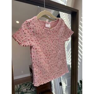 ZARA Kids Girls Pink Smocked Red Petite Floral Short Sleeve Top Size 8 EUC